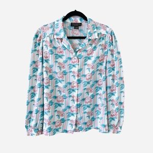 VTG 80s Leslie Fay Haberdashery Floral Print Classic Chic Coastal Grandma